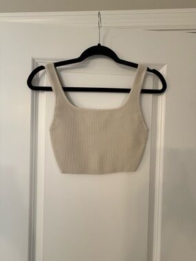 Babaton Ribbed Square-Neck Crop Top in Cream